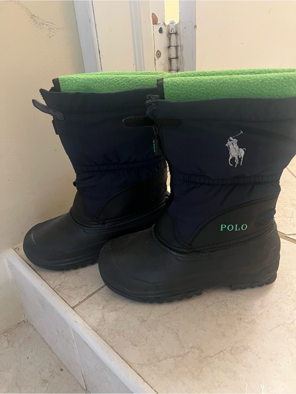 Ralph Lauren Polo Navy and Bright Green Kids Snow Boots
